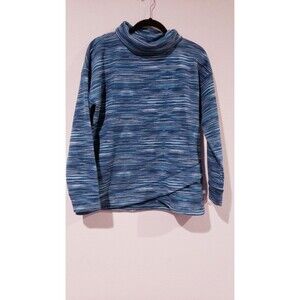 T By Talbots Sweatshirt Womens Medium Blue Striped Mock Neck Pullover M